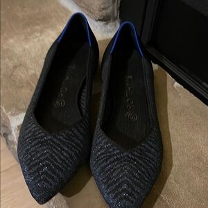 Rothy's Black and Blue sparkle Chevron Flats